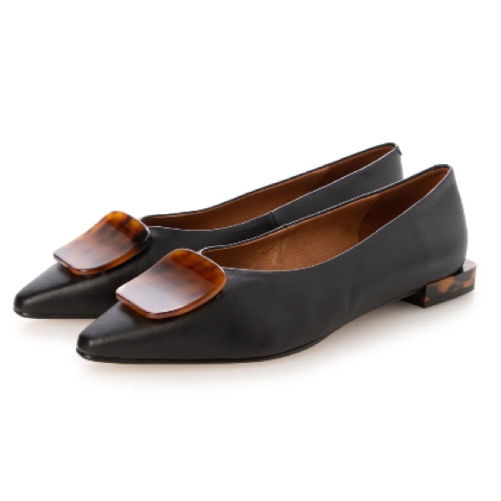 Angel Alarcon Leather Pointed Toe Ornament Ballet Flats